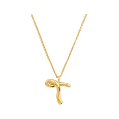 Curly Molten 18 kt Gold Plated Initial Necklace T Women Necklaces
