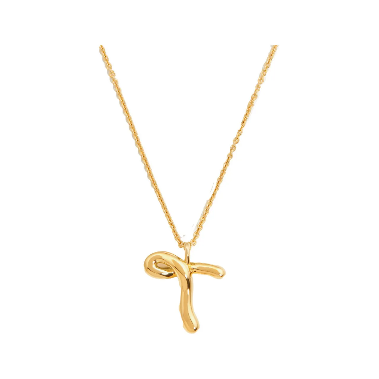 Curly Molten 18 kt Gold Plated Initial Necklace T Women Necklaces