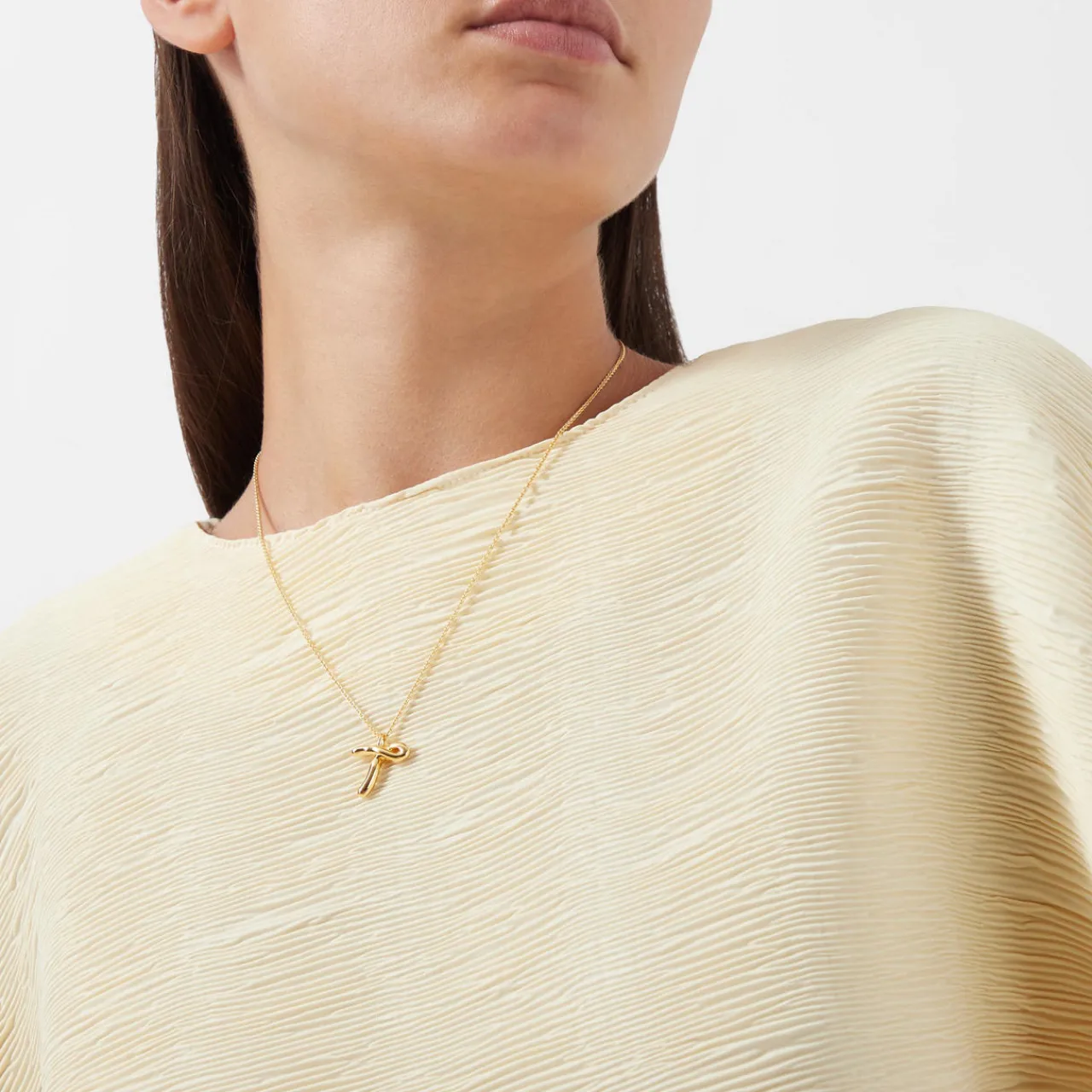 Curly Molten 18 kt Gold Plated Initial Necklace T Women Necklaces