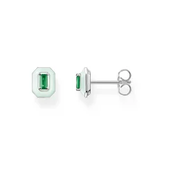 Hot 3D Green Octagon Stud Earrings Women Earrings