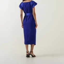 Hot Della Puff-Sleeve Belted Asymmetric Dress Women Dresses