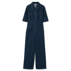 Outlet Denim Contrast Stitch Jumpsuit Women Jumpsuits