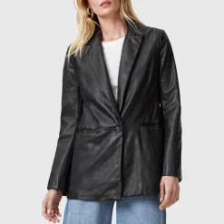 New Deri Single-Breasted Leather Blazer Women Coats & Jackets