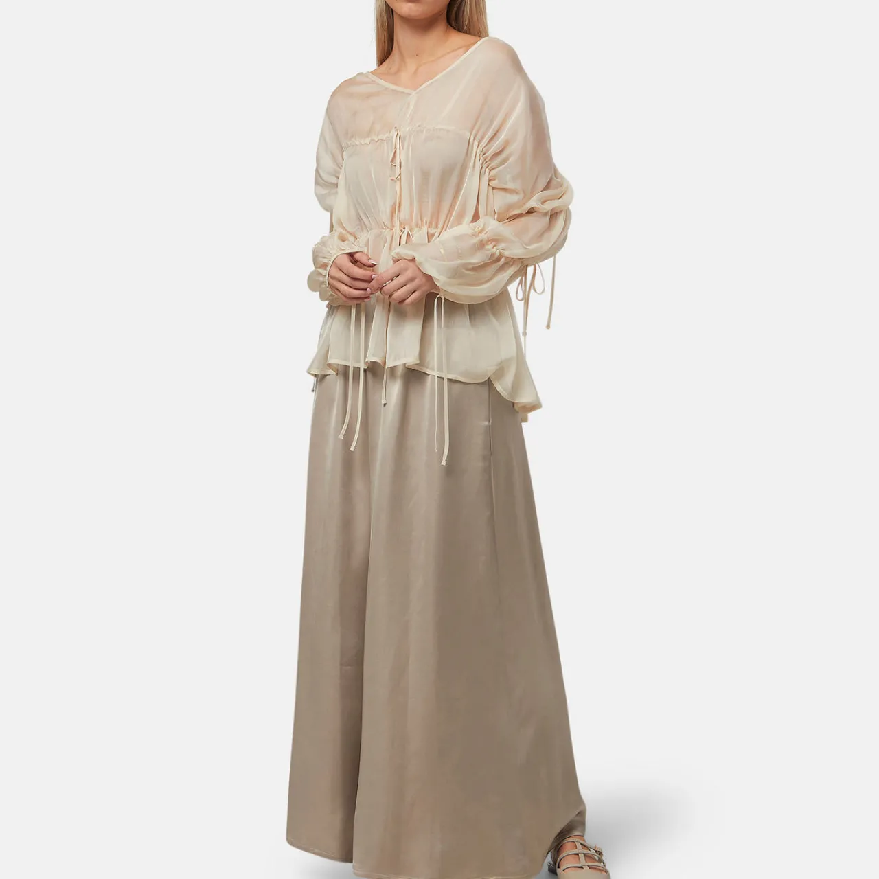 Hot Dia Oversized Drawstring Blouse Women Tops