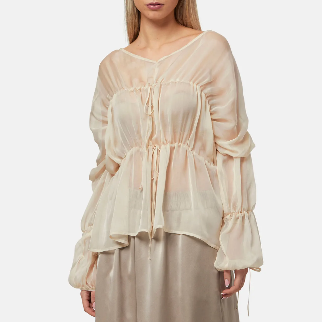 Hot Dia Oversized Drawstring Blouse Women Tops