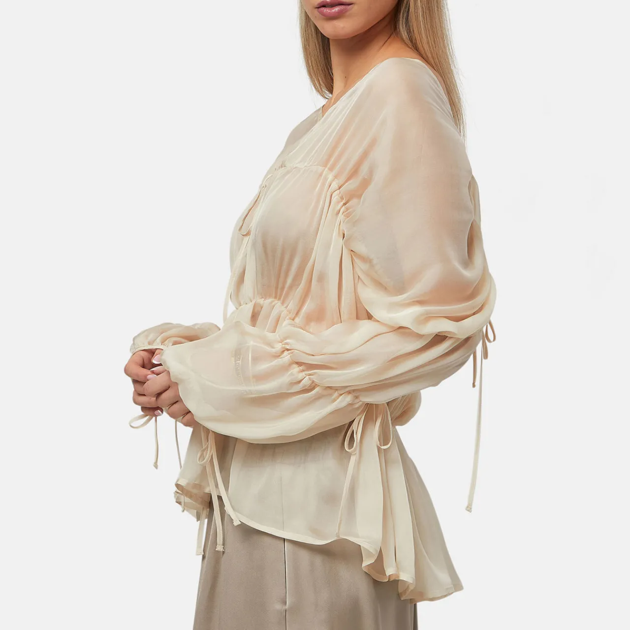 Hot Dia Oversized Drawstring Blouse Women Tops