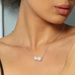 Sale Double Flower Crystal Embellished Necklace Women Necklaces