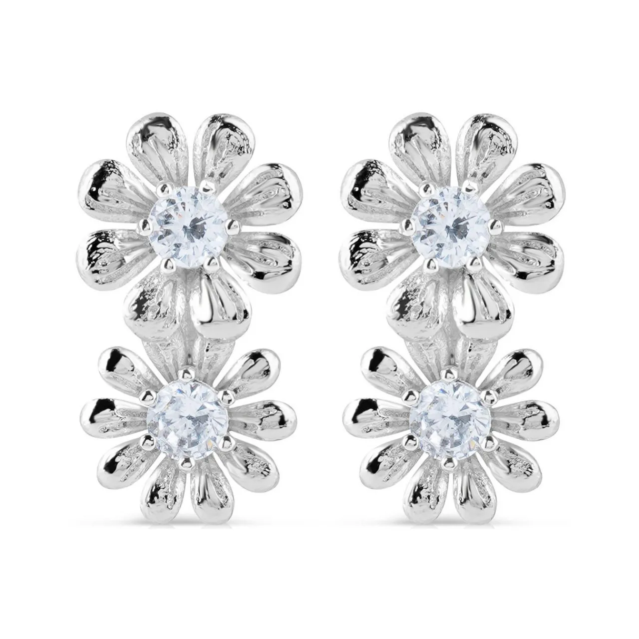 Double Flower Crystal Embellished Stud Earrings Women Earrings