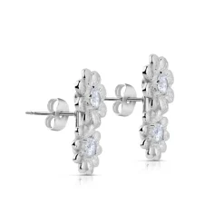Double Flower Crystal Embellished Stud Earrings Women Earrings