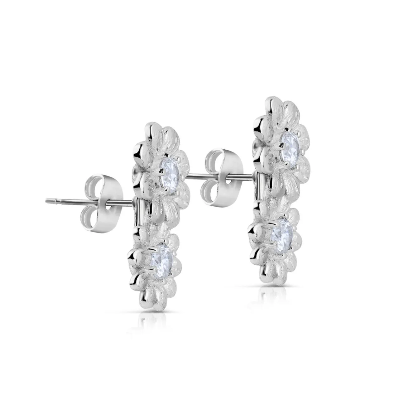 Double Flower Crystal Embellished Stud Earrings Women Earrings