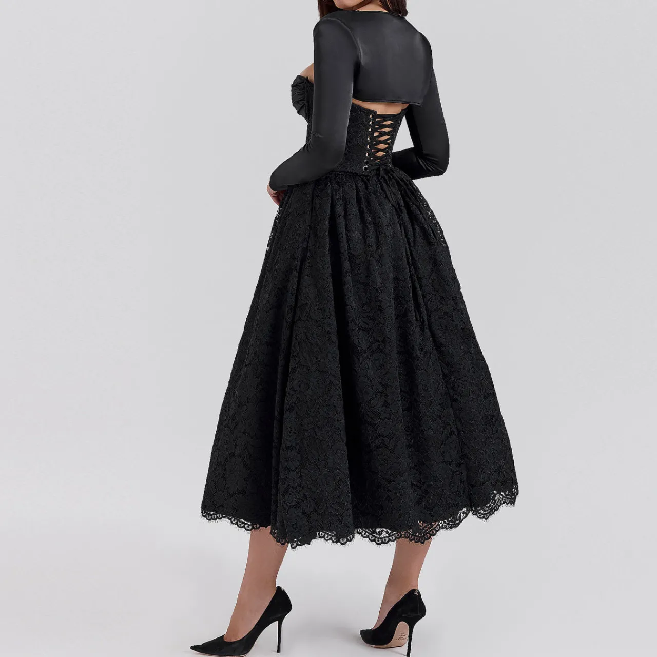 Hot Duchess Lace Corset, Flared Skirt & Bolero Set Women Dresses|Skirts