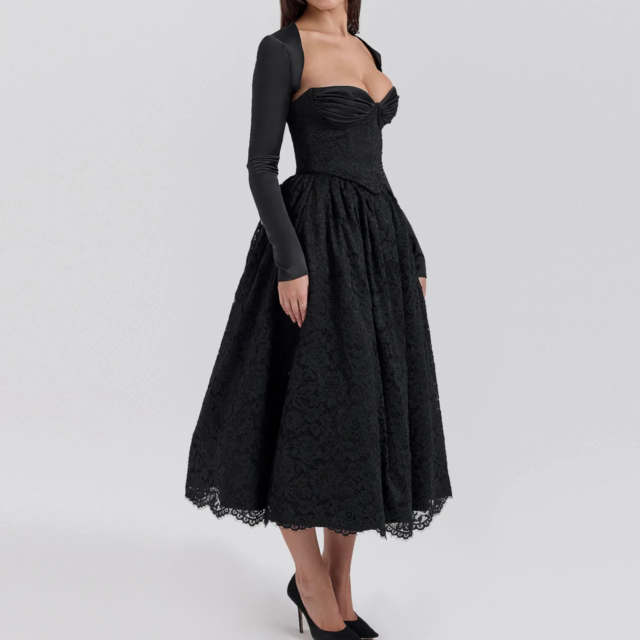 Hot Duchess Lace Corset, Flared Skirt & Bolero Set Women Dresses|Skirts
