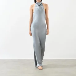 New Eliana Draped Silk Flared Dress Women Dresses