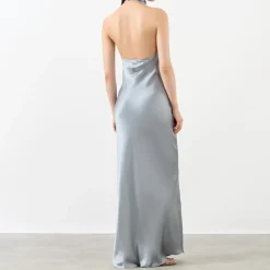 New Eliana Draped Silk Flared Dress Women Dresses
