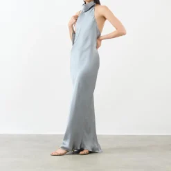New Eliana Draped Silk Flared Dress Women Dresses