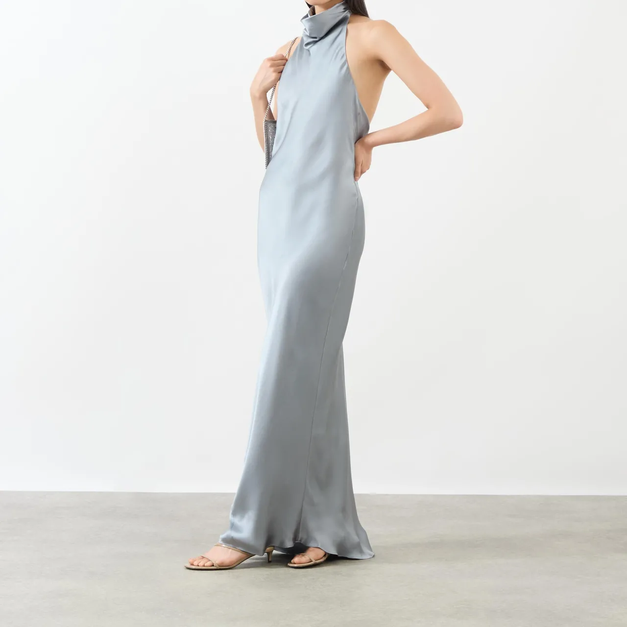 New Eliana Draped Silk Flared Dress Women Dresses