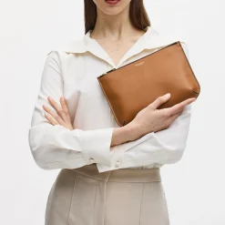Ella Large Smooth Leather Pouch Women Clutch Bags