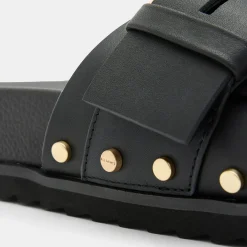Sale Ellie Studded-Buckle Leather Sliders Women Sandals