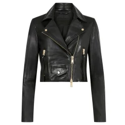 Best Elora Cropped Leather Biker Jacket Women Coats & Jackets