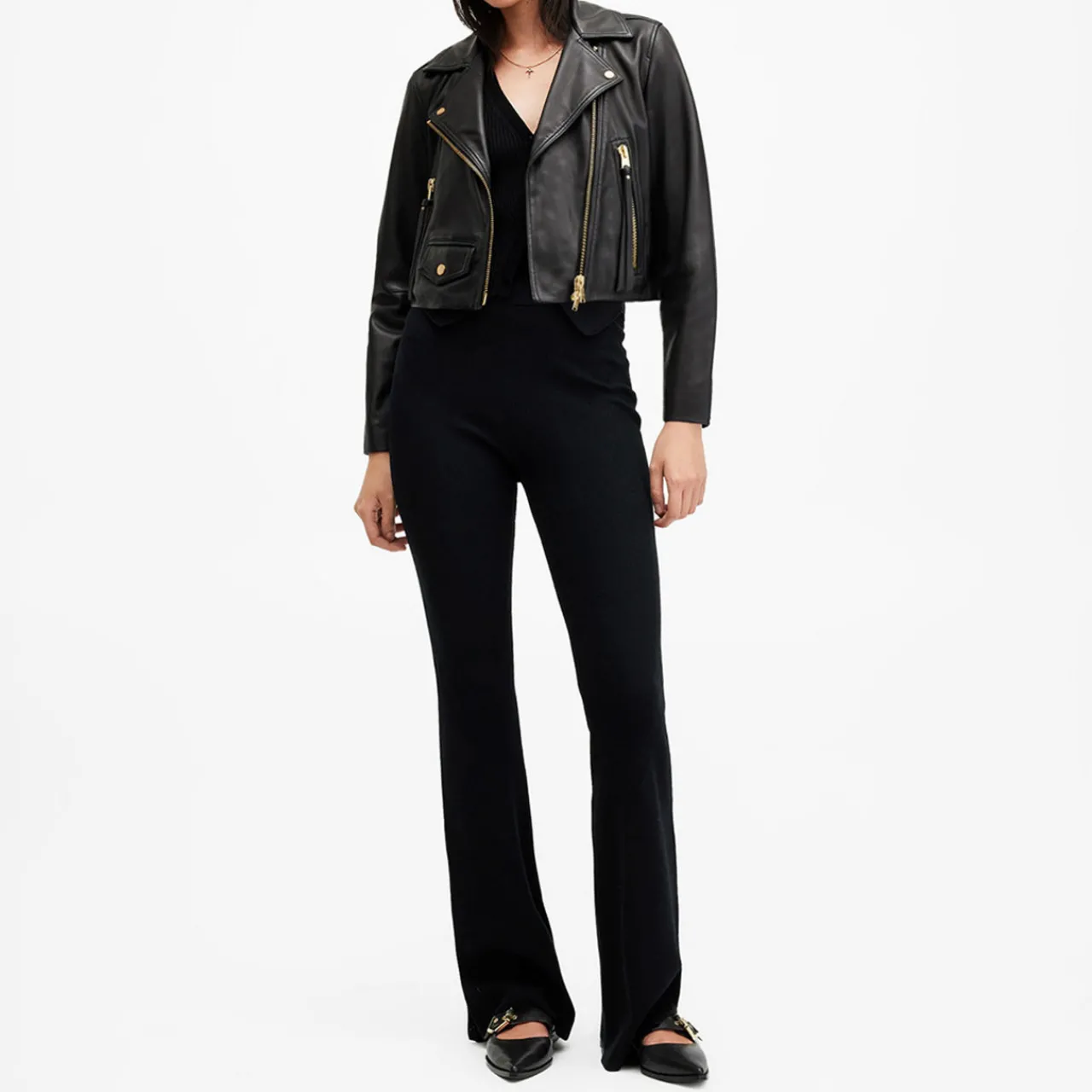 Best Elora Cropped Leather Biker Jacket Women Coats & Jackets