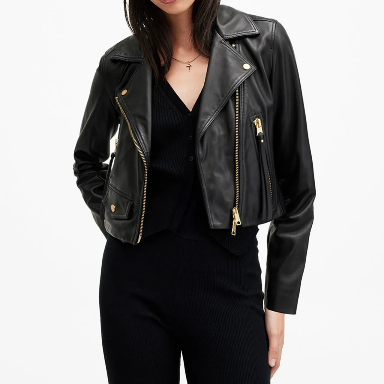 Best Elora Cropped Leather Biker Jacket Women Coats & Jackets