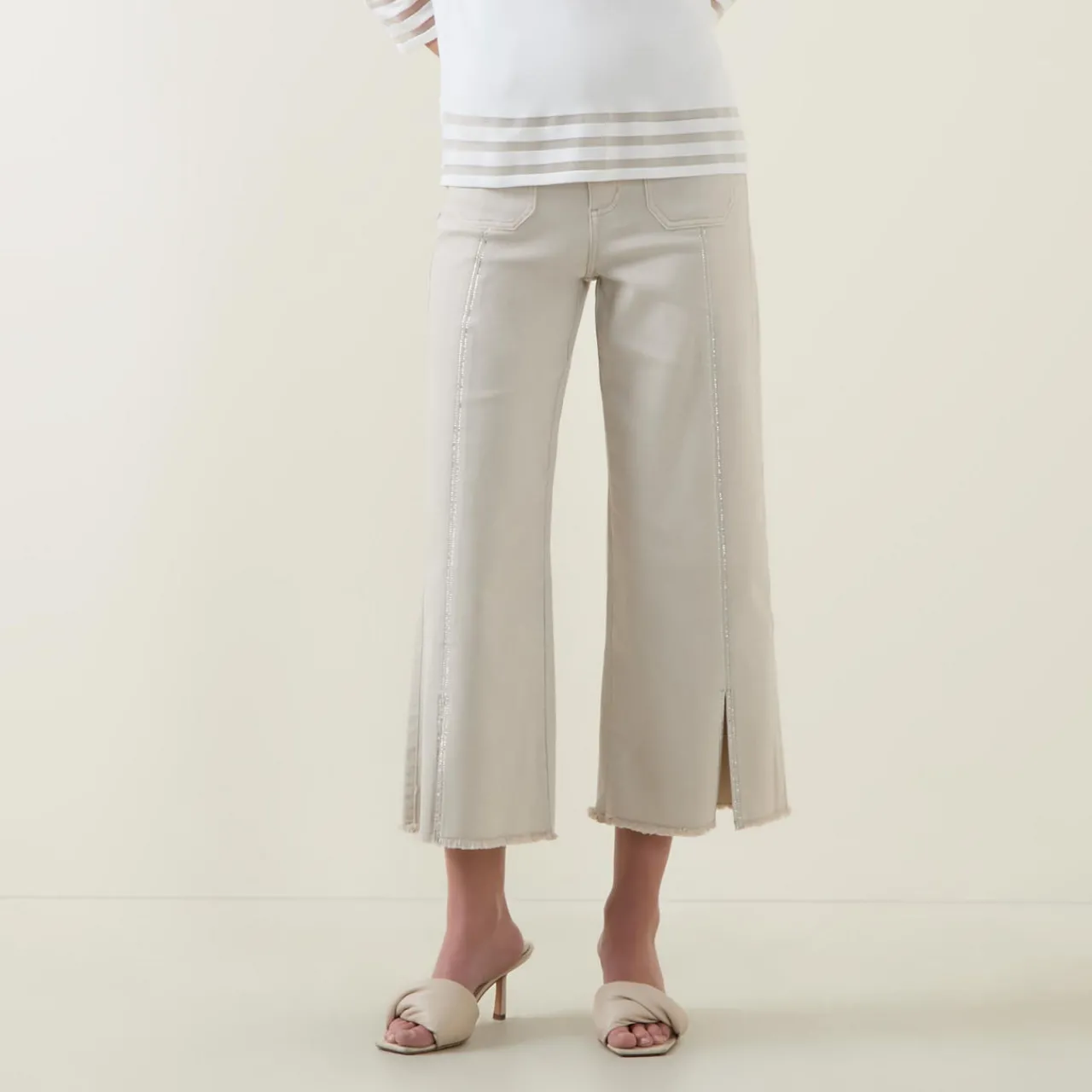 New Embellished Cropped Culotte Jeans Women Denim