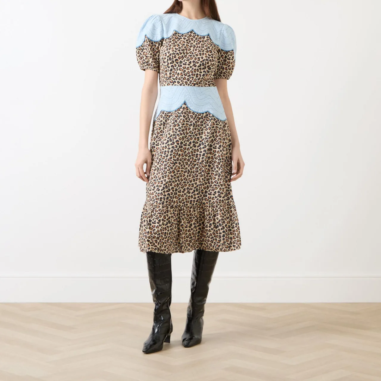 New Embroidery Panelled Leopard Dress Women Occasion Dressing