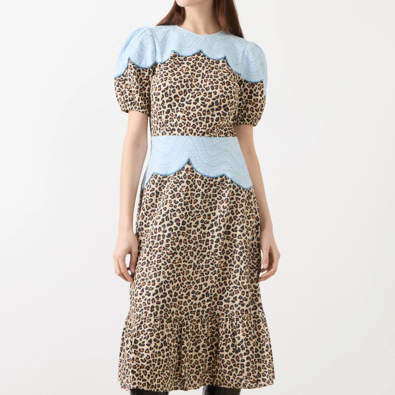 New Embroidery Panelled Leopard Dress Women Occasion Dressing