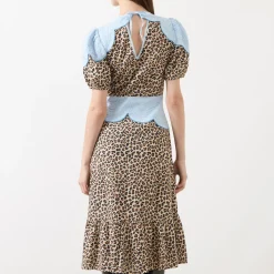 New Embroidery Panelled Leopard Dress Women Occasion Dressing