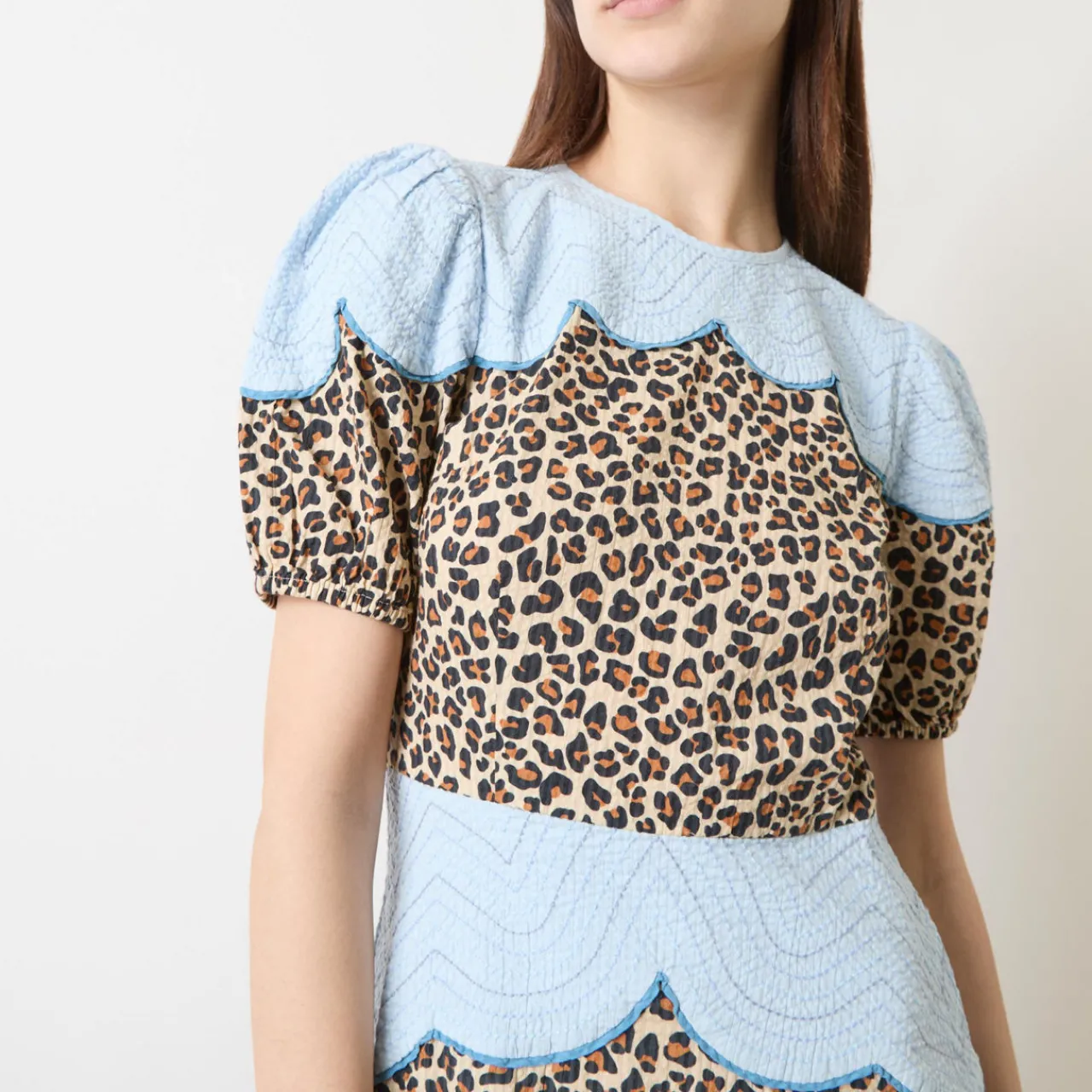 New Embroidery Panelled Leopard Dress Women Occasion Dressing