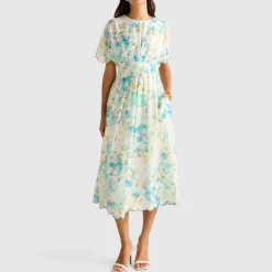 New Eve Pleated Floral Dress Women Dresses