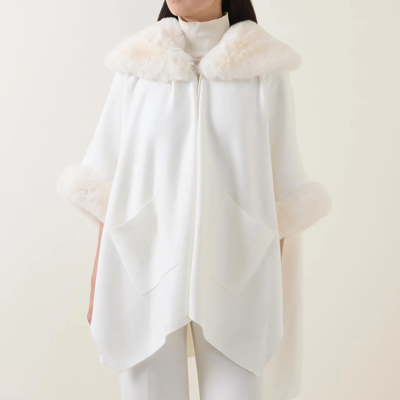 Discount Faux Fur Trim Cape Women Coats & Jackets