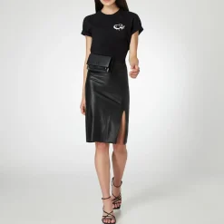 Sale Faux Leather Side Slit Pencil Skirt Women Skirts