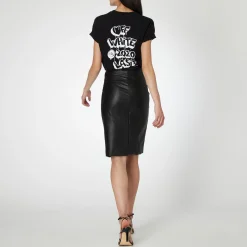 Sale Faux Leather Side Slit Pencil Skirt Women Skirts