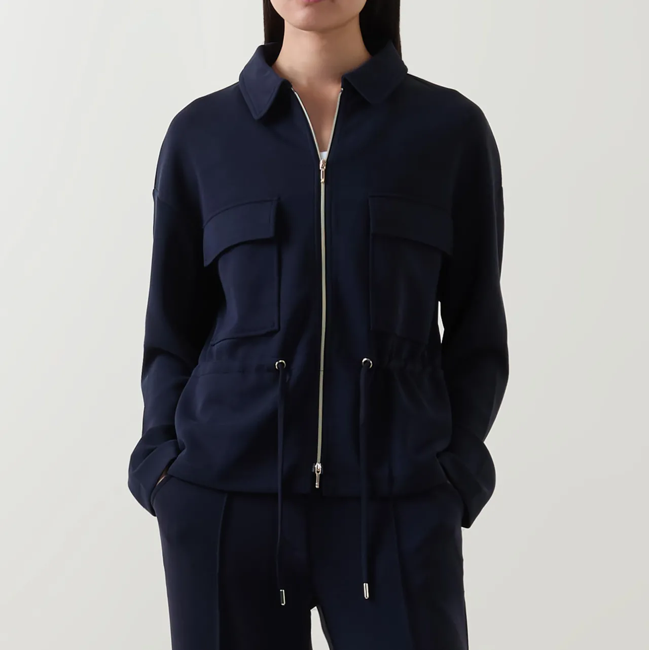 Discount Flap Pocket Drawstring Jacket Women Coats & Jackets