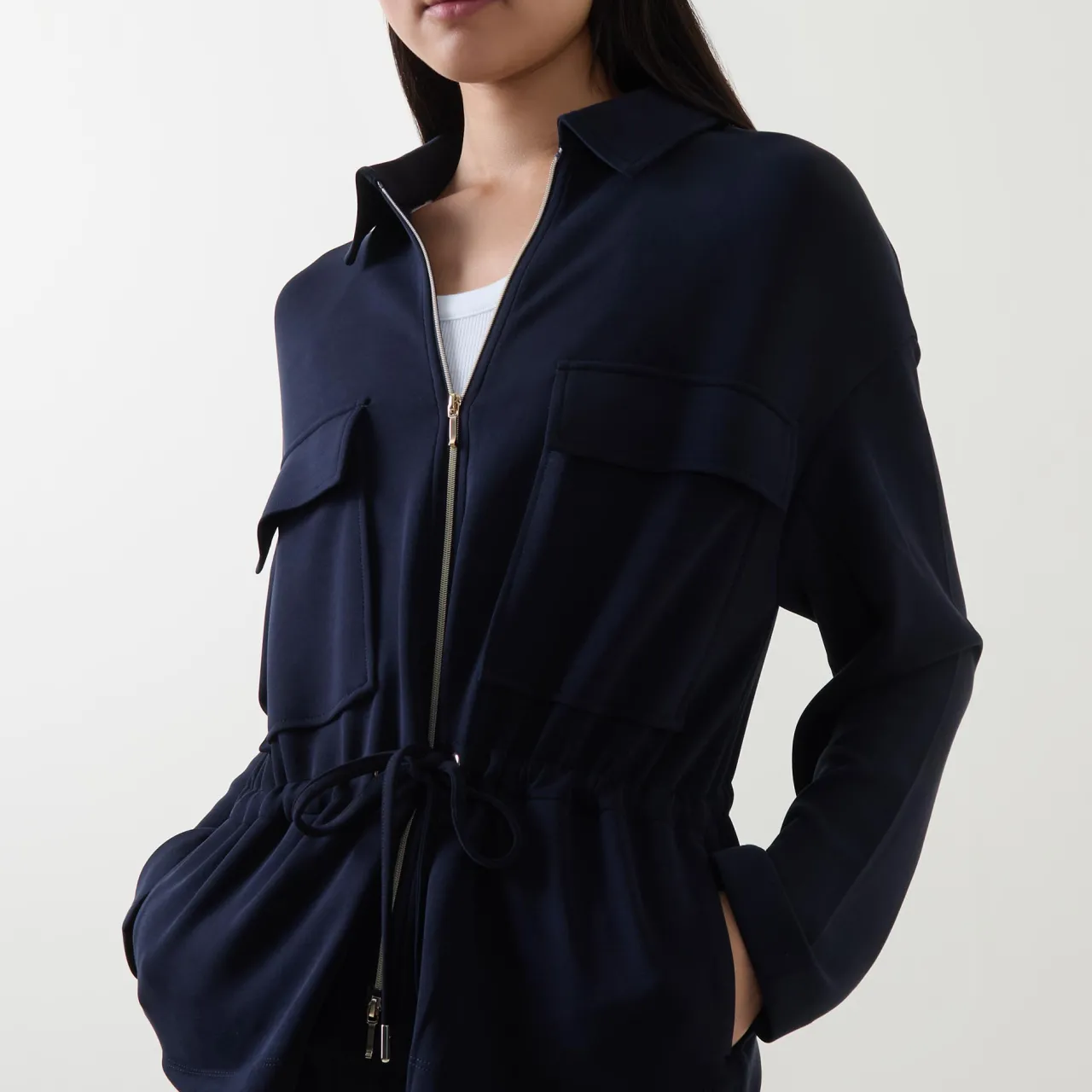 Discount Flap Pocket Drawstring Jacket Women Coats & Jackets