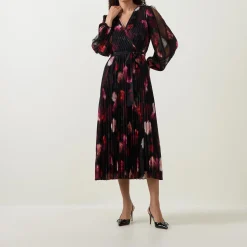 Online Floral Pleated Wrap Dress Women Dresses|Mother Of The Bride