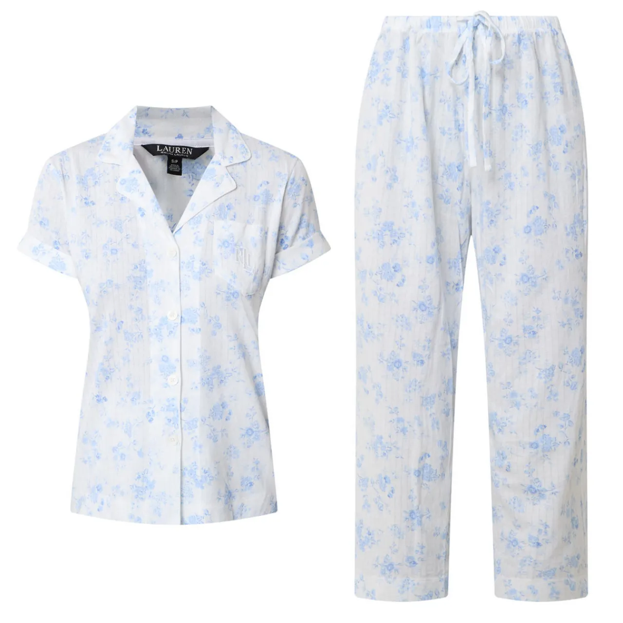Floral Pointelle Cropped Pyjama Set Women Sleepwear