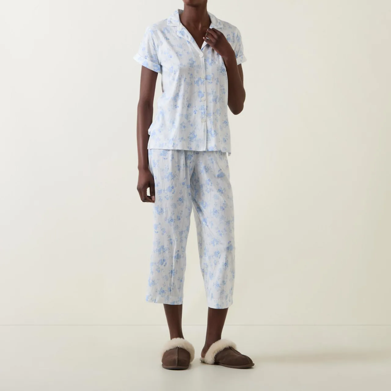 Floral Pointelle Cropped Pyjama Set Women Sleepwear