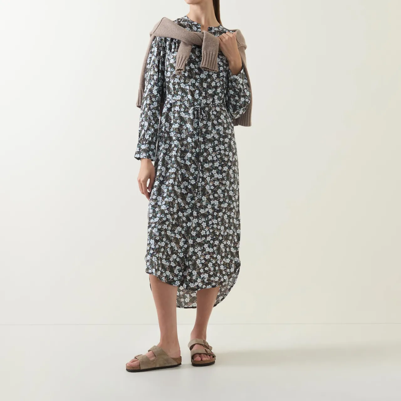 Outlet Floral Print Belted Dress Women Dresses