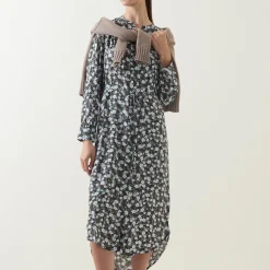 Outlet Floral Print Belted Dress Women Dresses