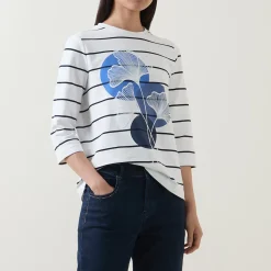 Online Flower Striped Long-Sleeved T-Shirt Women Tops