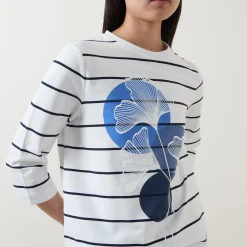 Online Flower Striped Long-Sleeved T-Shirt Women Tops