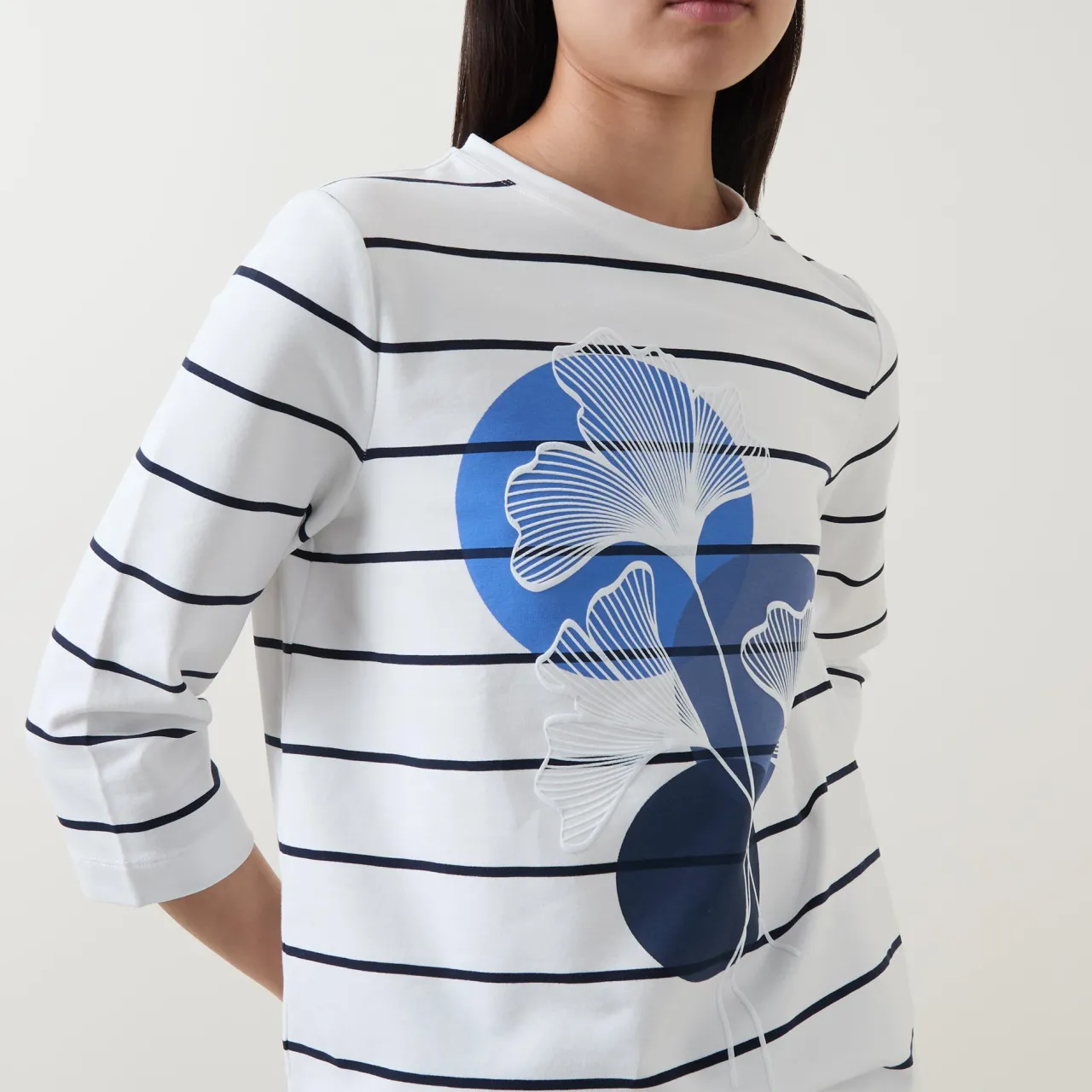 Online Flower Striped Long-Sleeved T-Shirt Women Tops