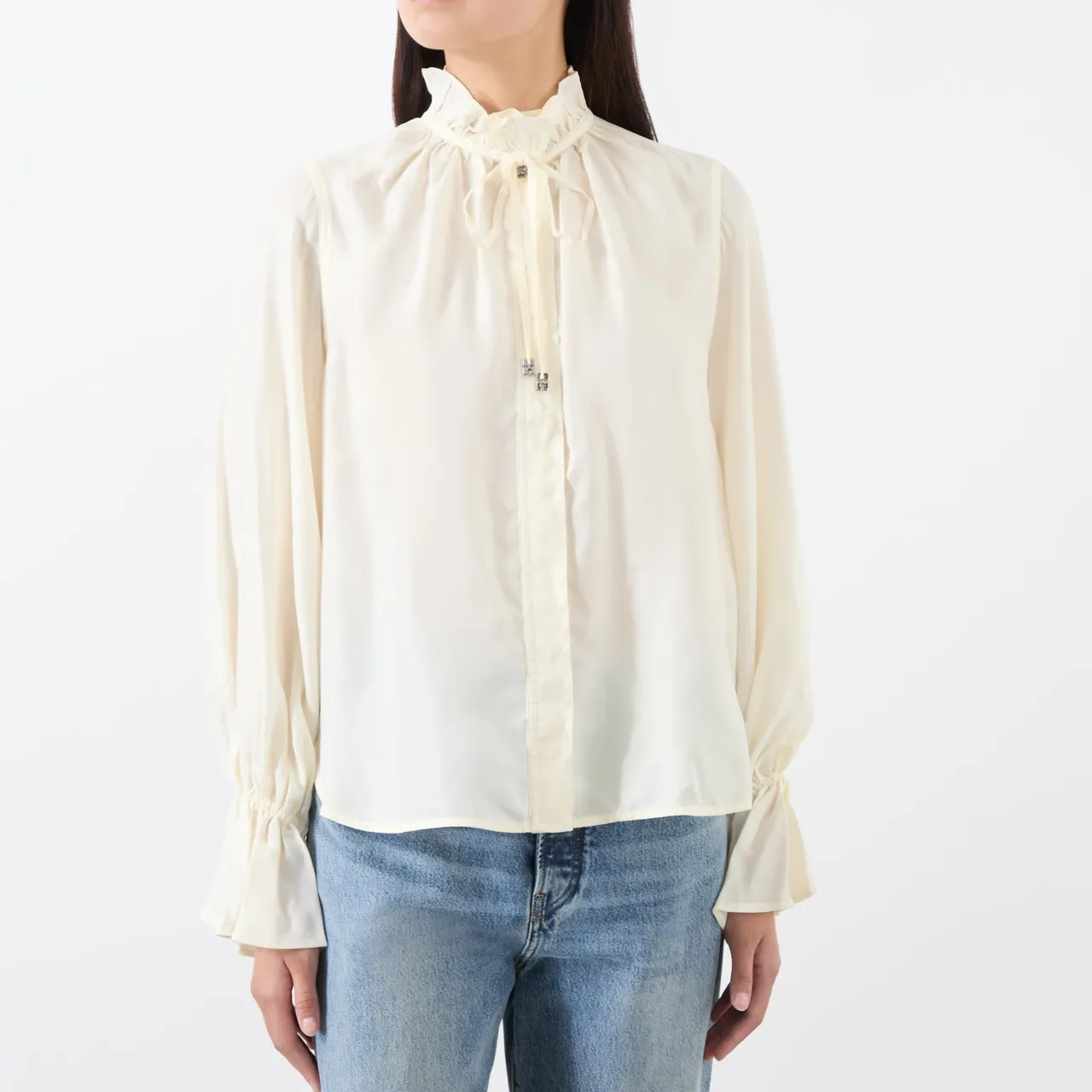 Fluid Tie-Neck Shirt Women Tops