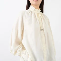 Fluid Tie-Neck Shirt Women Tops