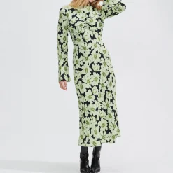 Online Flute Sleeve Floral Dress Women Dresses