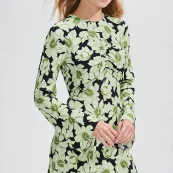 Online Flute Sleeve Floral Dress Women Dresses