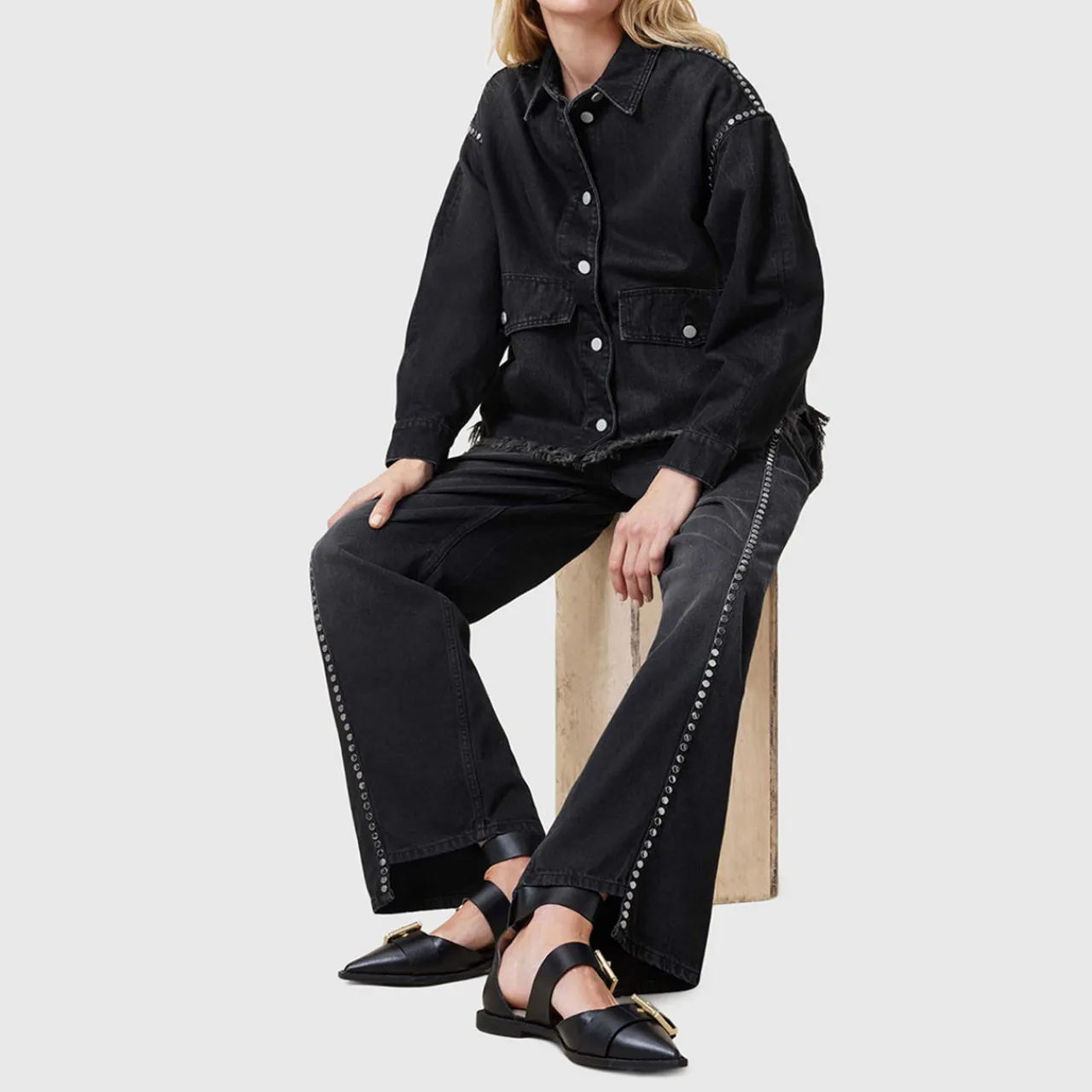 Outlet Frankie Studded Wide Leg Jeans Women Denim