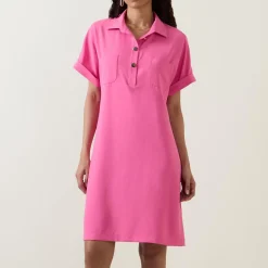 Outlet Front Pocket Shirt Dress Women Dresses